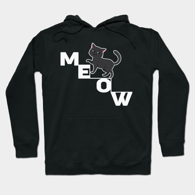 Meow Cute Black Cat Hoodie by Creative Town